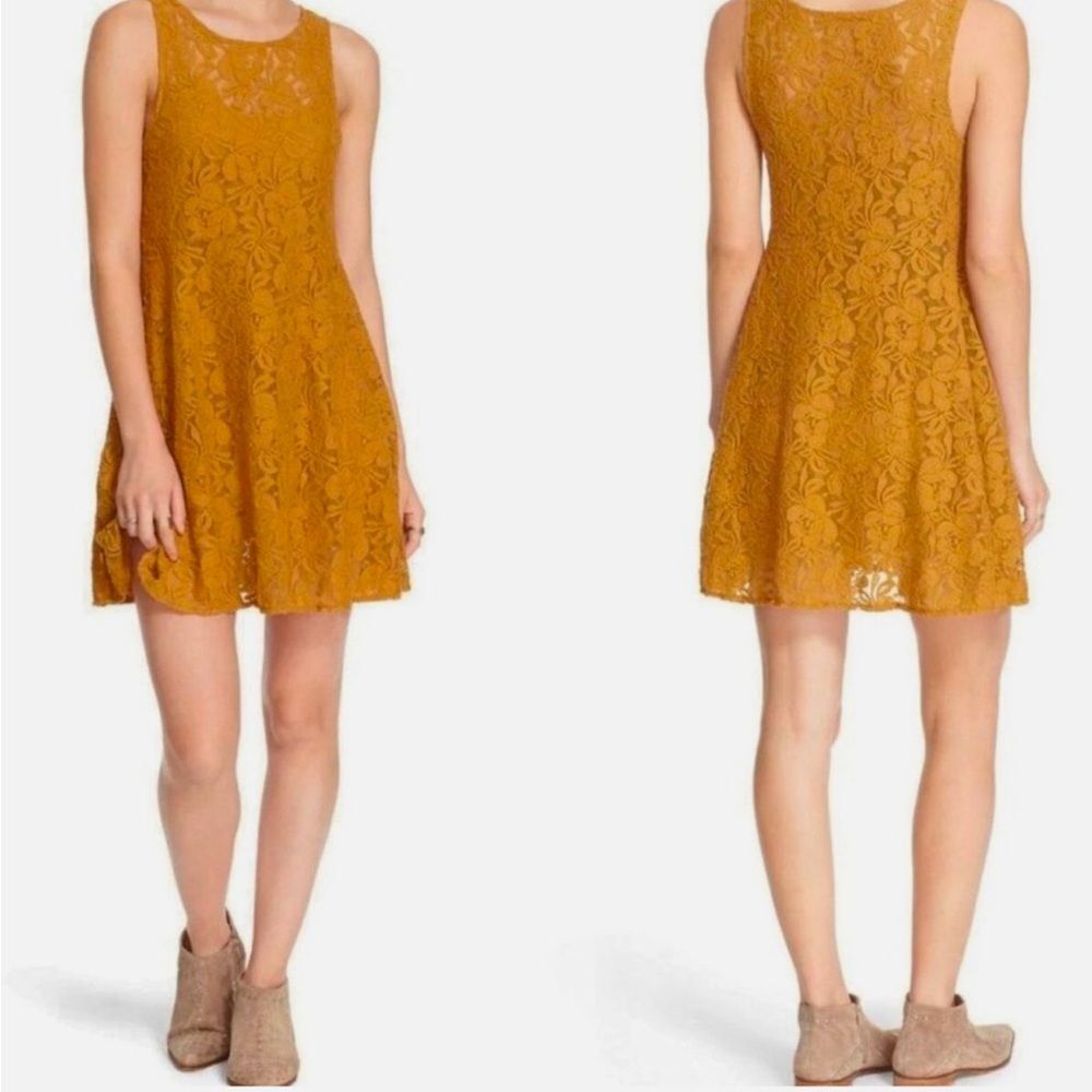 Free People Miles of Lace Mustard Yellow Dress Women’s Small Boho